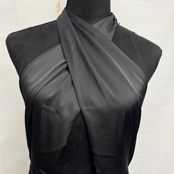 💎 Dynamite Satin Crossfront Mini Dress Black - Picture 3 of 8